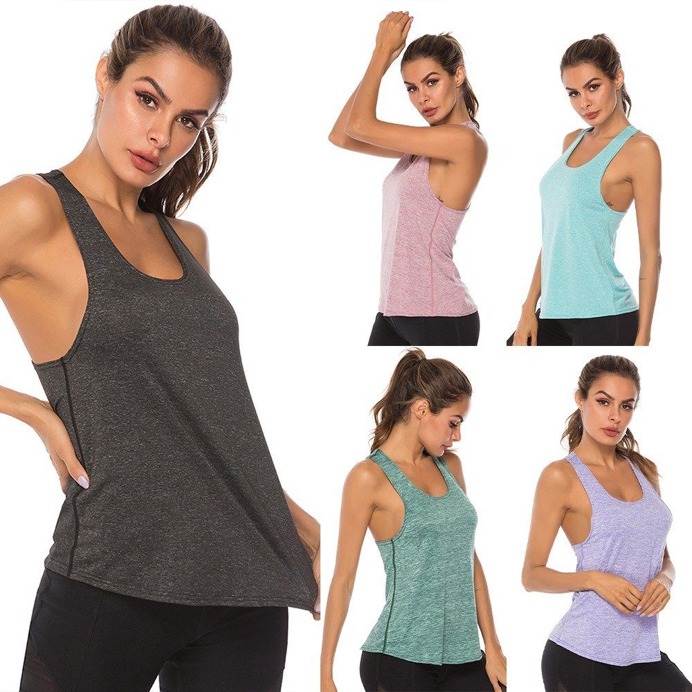 Women Workout Tops Racer Back Solid Sleeveless Yoga Fitness