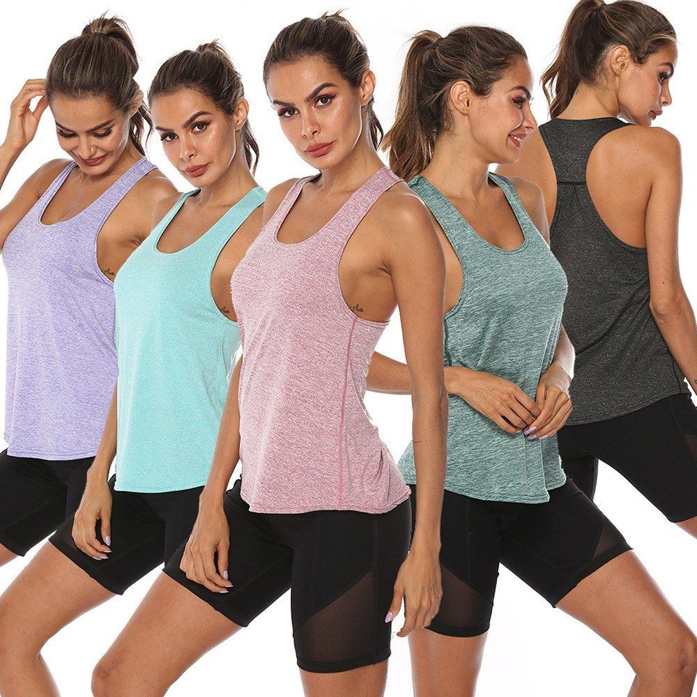 Women Workout Tops Racer Back Solid Sleeveless Yoga Fitness