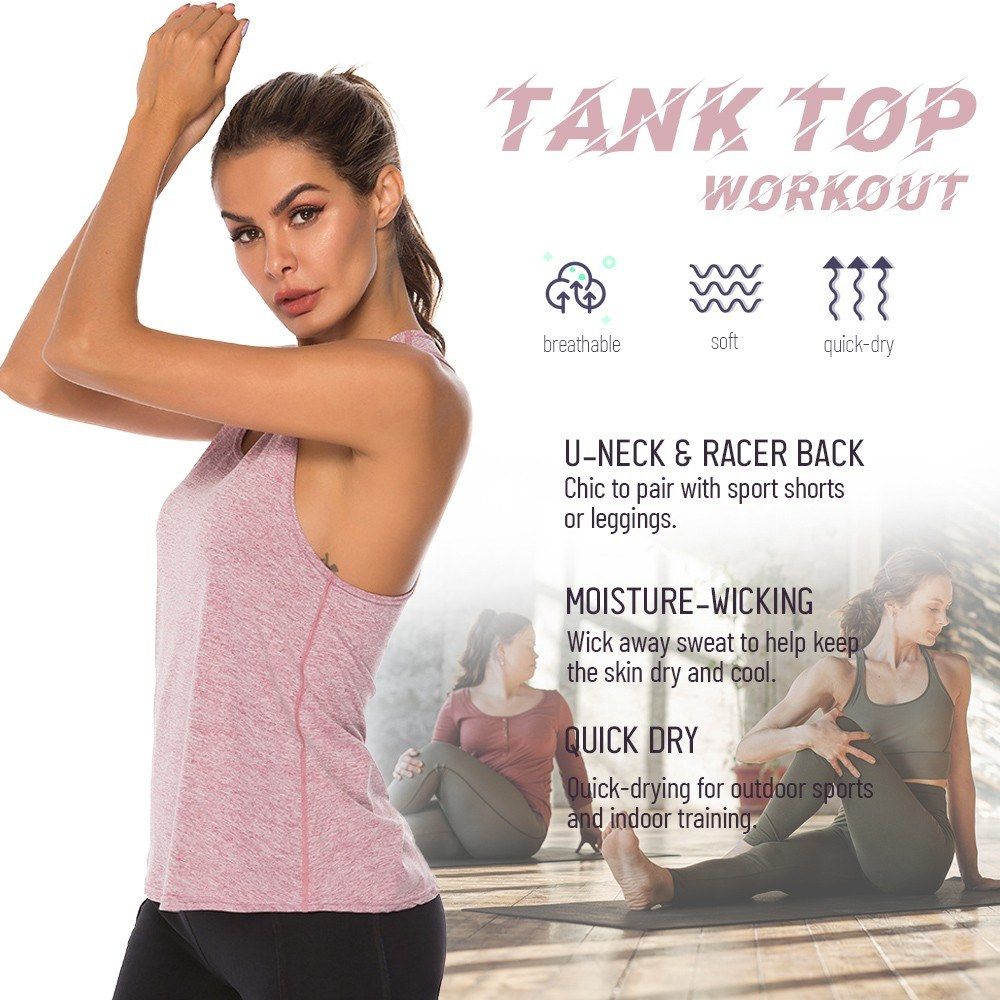 Women Workout Tops Racer Back Solid Sleeveless Yoga Fitness