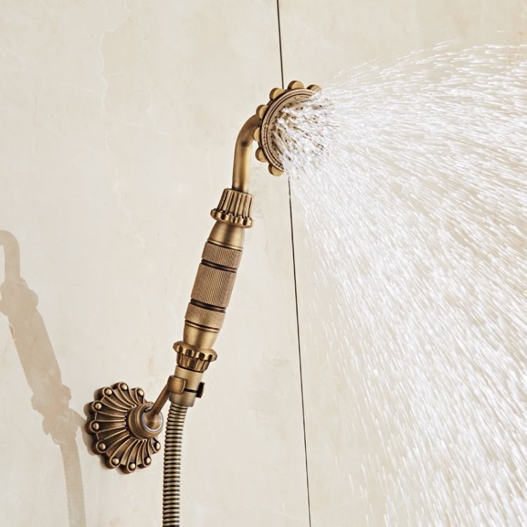 Full Copper Retro Bathroom Luxury Hot And Cold Shower Set