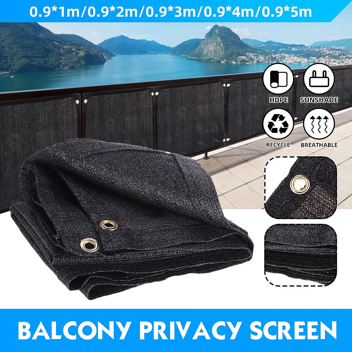 90cm Balcony Privacy Screen Gardening Sunshade Cover Summer Residence Fence 0.9X5m