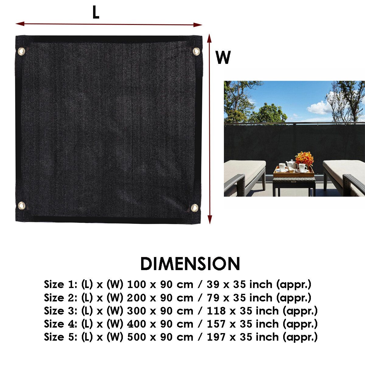 90cm Balcony Privacy Screen Gardening Sunshade Cover Summer Residence Fence 0.9X5m
