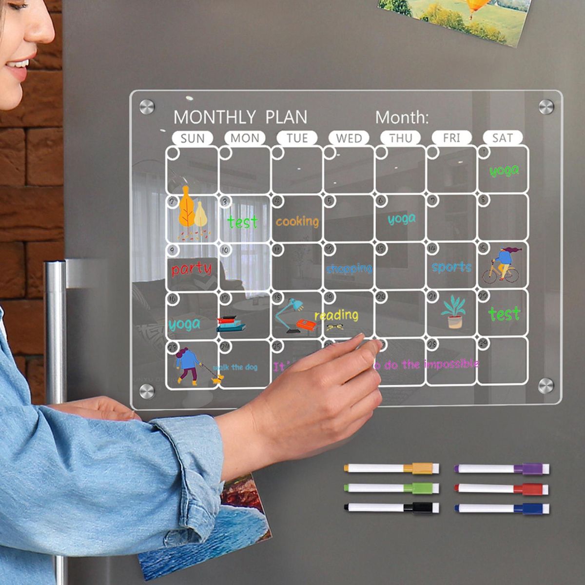 Fridge Calendar Whiteboard Magnetic Calendar Whiteboard Set Acrylic 6
