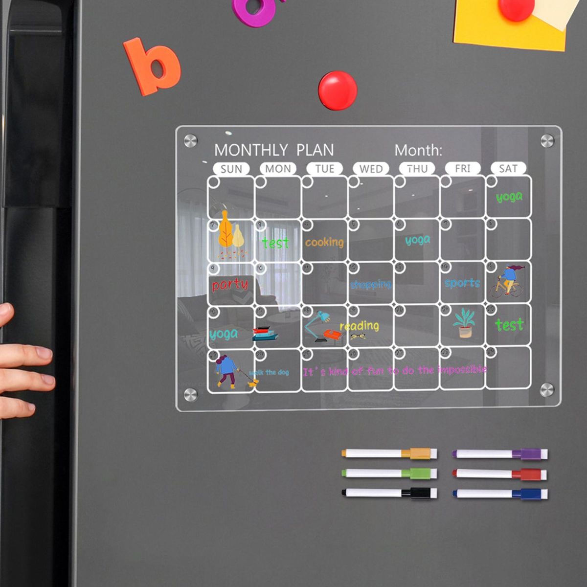 Fridge Calendar Whiteboard Magnetic Calendar Whiteboard Set Acrylic 6
