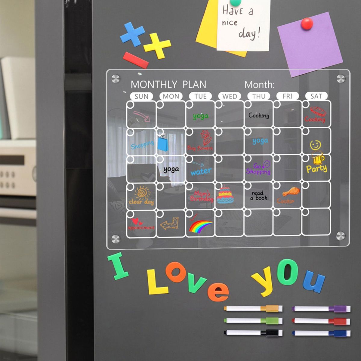 Fridge Calendar Whiteboard Magnetic Calendar Whiteboard Set Acrylic 6