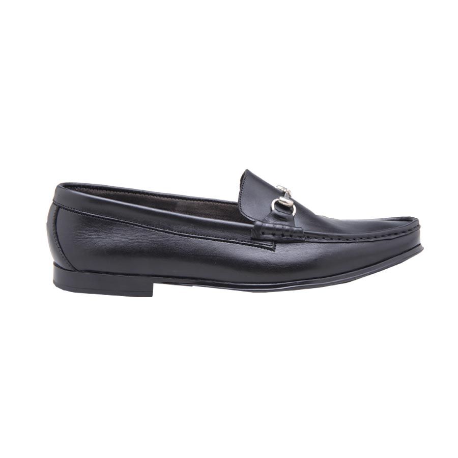 Chain Detail Leather Loafers - Black