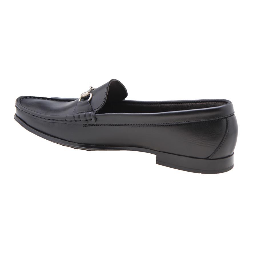 Chain Detail Leather Loafers - Black