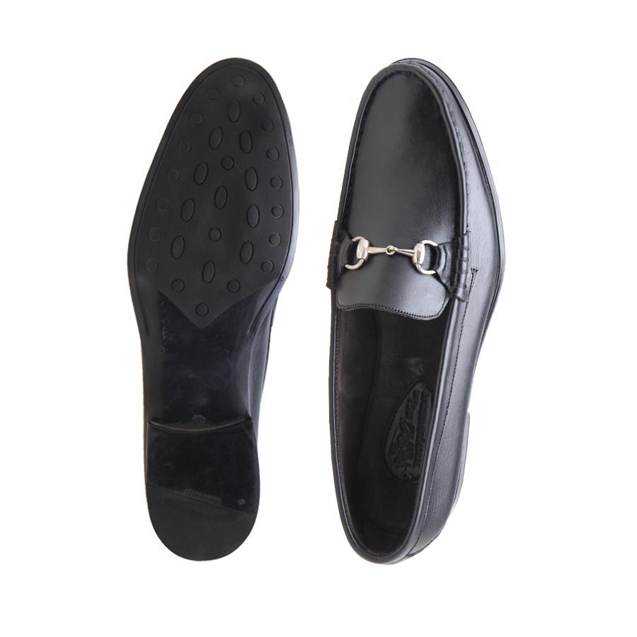 Chain Detail Leather Loafers - Black