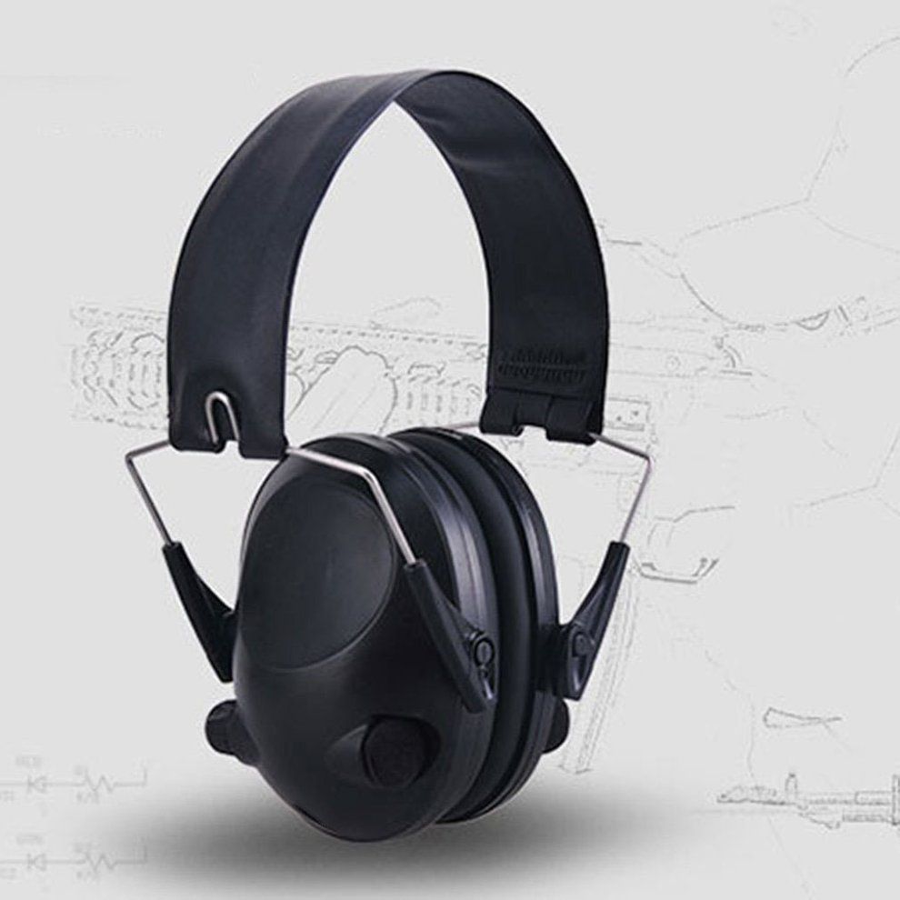 Home-Foldable Anti-Noise Tactical Shooting Headset Soft Padded Electronic Earmuff Black