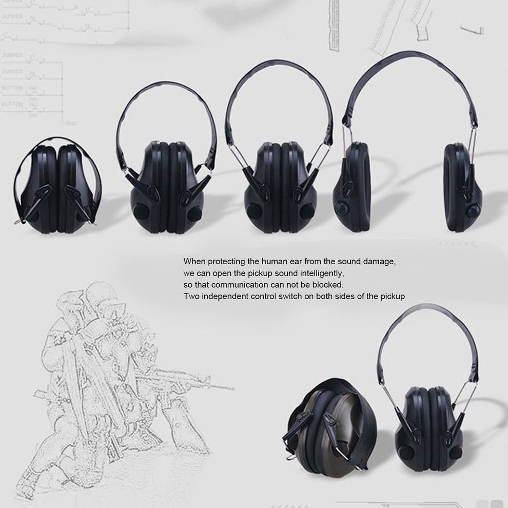 Home-Foldable Anti-Noise Tactical Shooting Headset Soft Padded Electronic Earmuff Black