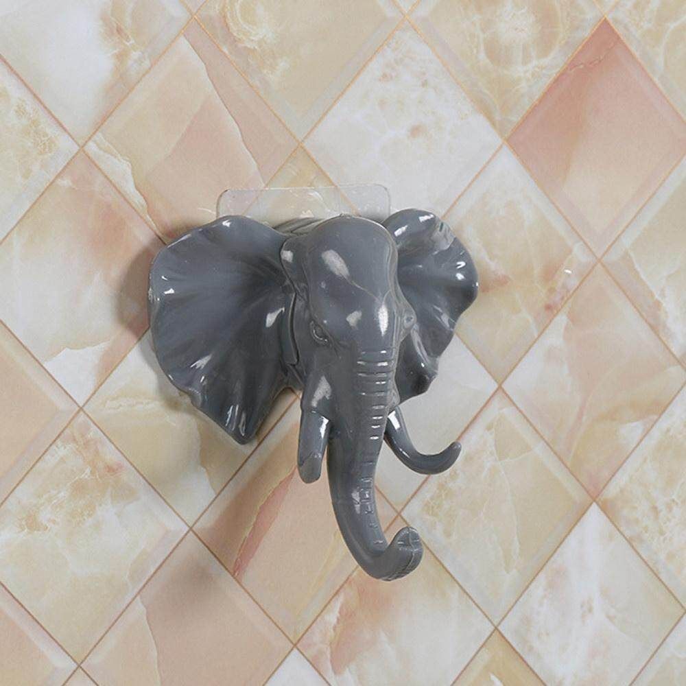 Elephant Head Self Adhesive Wall Door Hook Hanger Bag Keys Strong Sticky Holder Grey