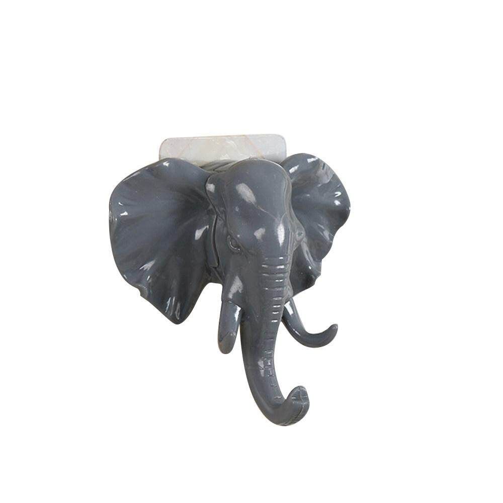 Elephant Head Self Adhesive Wall Door Hook Hanger Bag Keys Strong Sticky Holder Grey