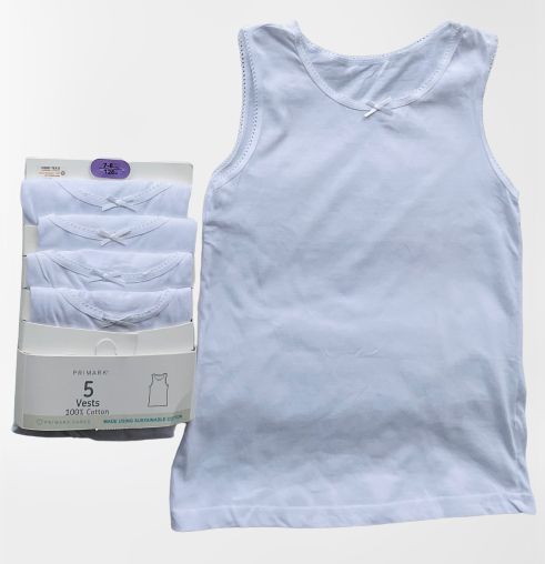 5 Pack Girls White Cotton Vest