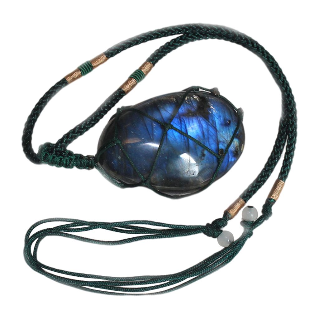 Crystals Blue Fluorite Stone Necklace Handmade Rope Charms Pendents A