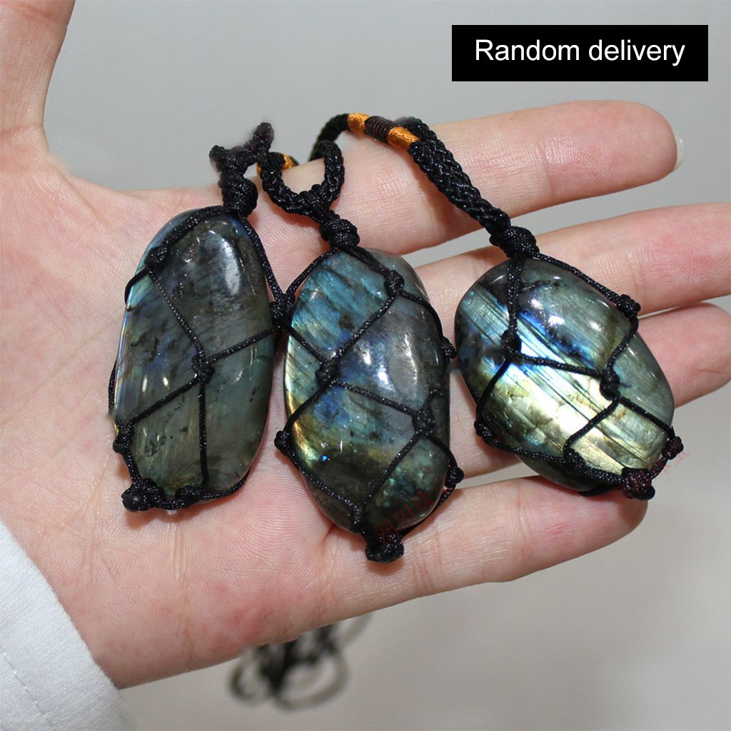 Crystals Blue Fluorite Stone Necklace Handmade Rope Charms Pendents A