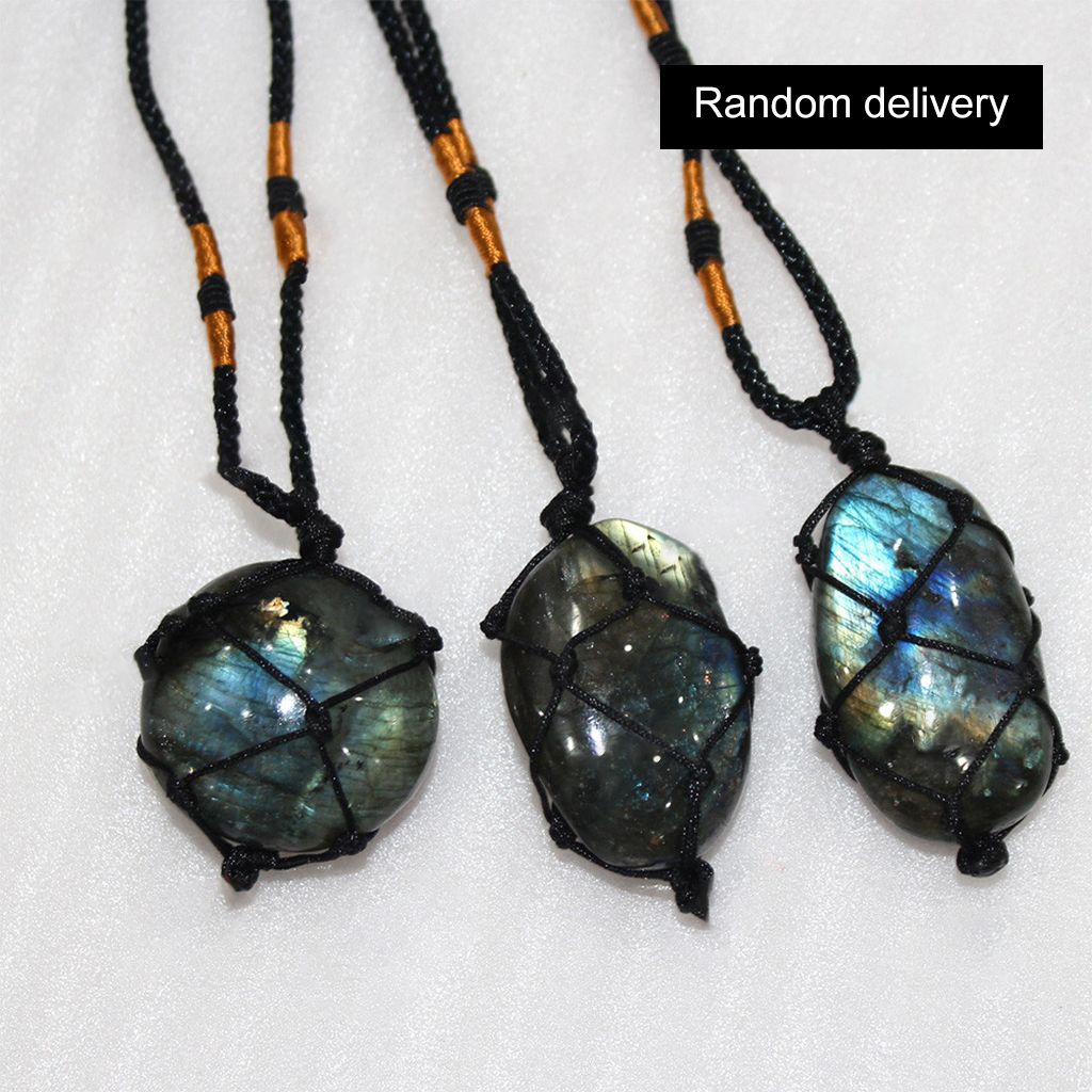 Crystals Blue Fluorite Stone Necklace Handmade Rope Charms Pendents A