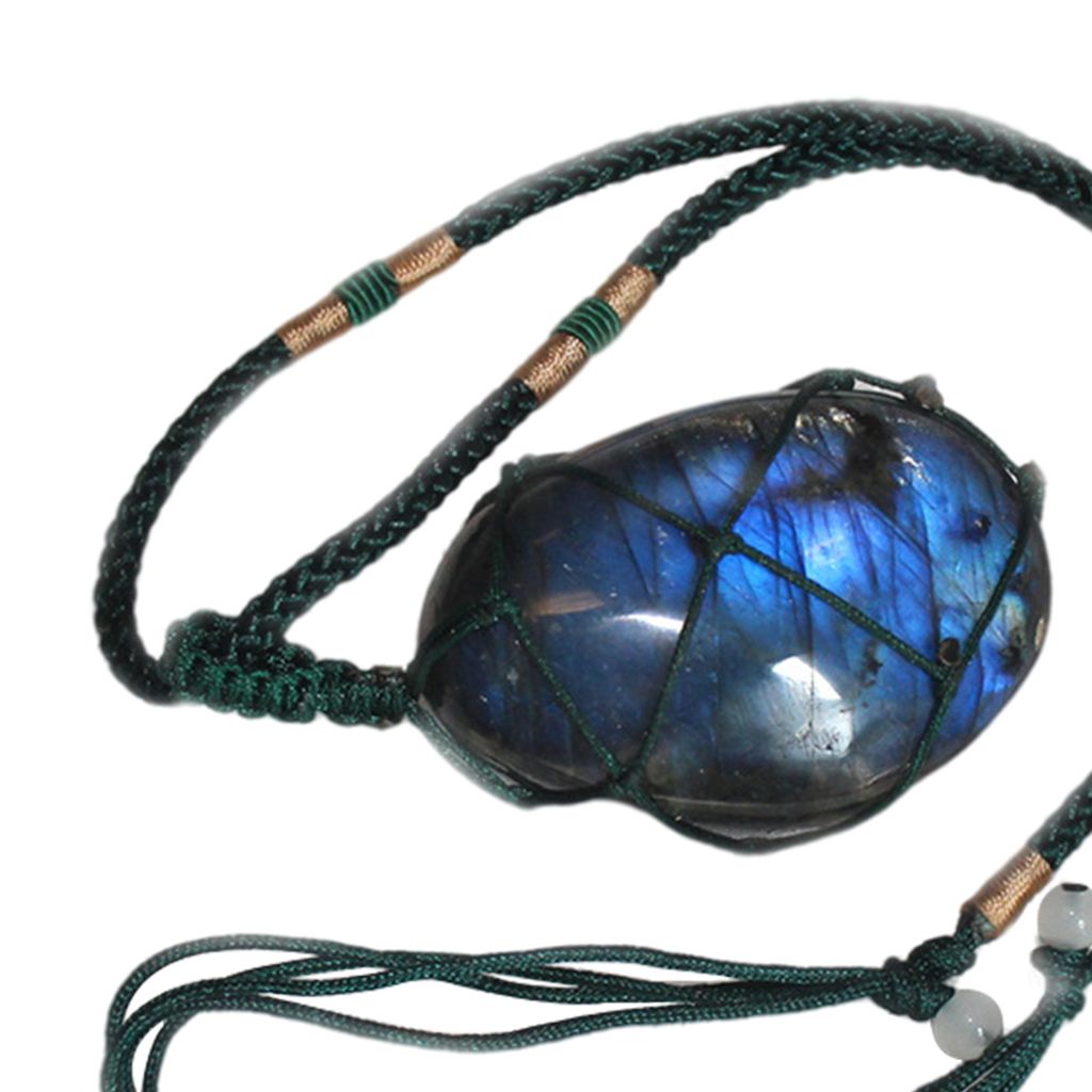 Crystals Blue Fluorite Stone Necklace Handmade Rope Charms Pendents A