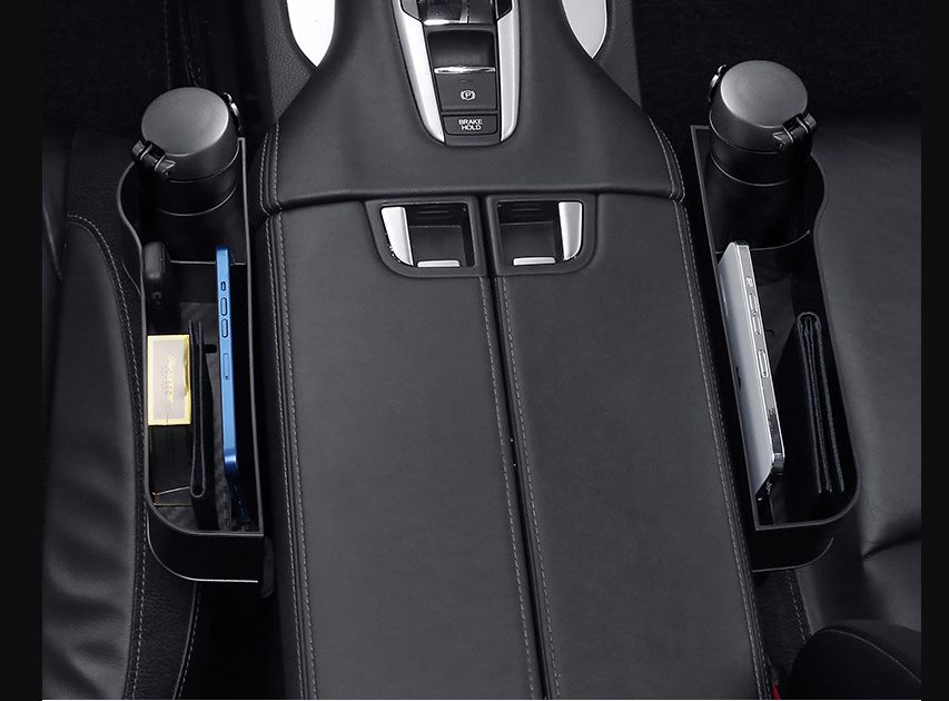 Left & Right Hand Sides Car Seat Gap Filler Organizer With Cup Holder Storage Box For Cellphone Etc