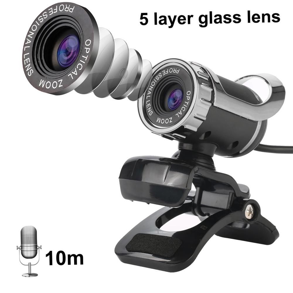 HXSJ LG-68 Computer Webcam USB Web Cam with Sound-absorbing Microphone Support One-button Photograph for PC Laptop Black+Silver