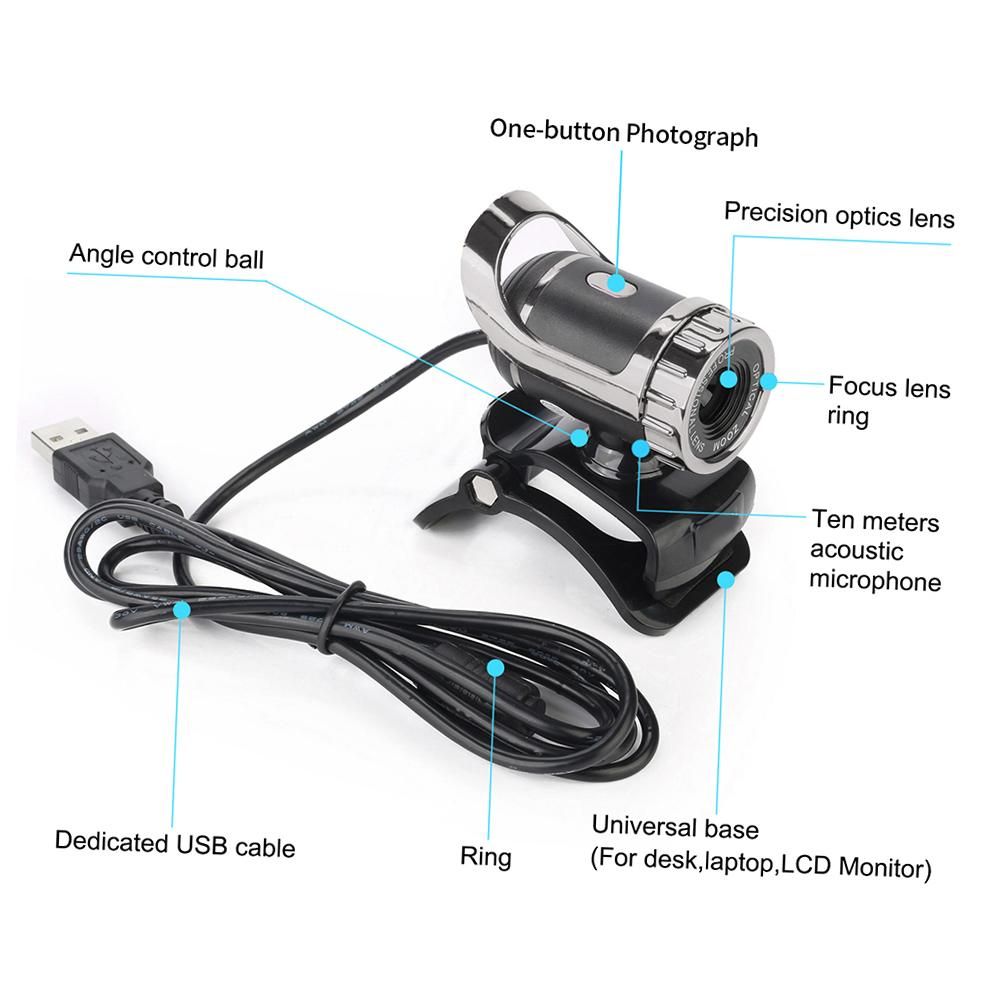 HXSJ LG-68 Computer Webcam USB Web Cam with Sound-absorbing Microphone Support One-button Photograph for PC Laptop Black+Silver
