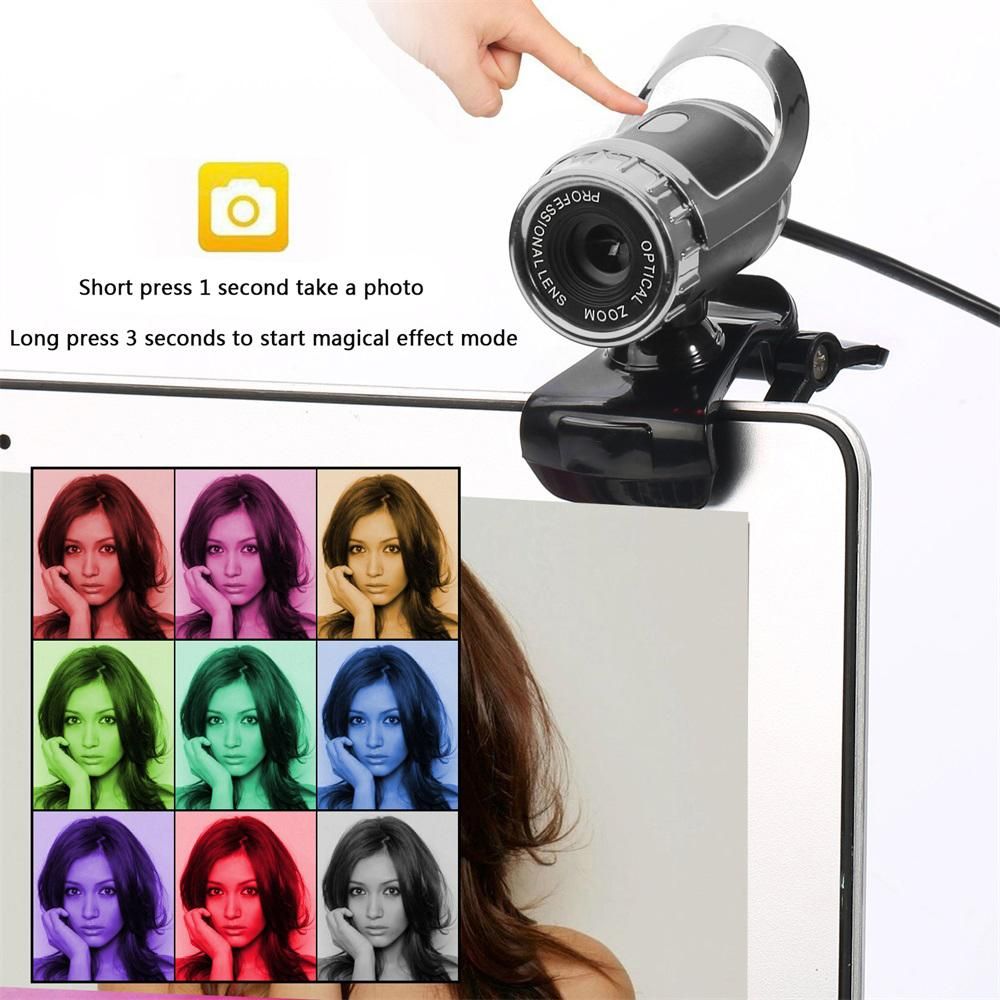 HXSJ LG-68 Computer Webcam USB Web Cam with Sound-absorbing Microphone Support One-button Photograph for PC Laptop Black+Silver