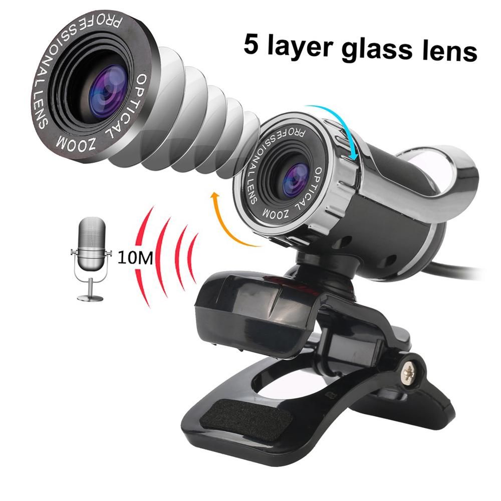 HXSJ LG-68 Computer Webcam USB Web Cam with Sound-absorbing Microphone Support One-button Photograph for PC Laptop Black+Silver