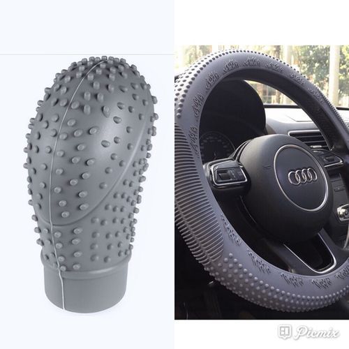 Universal Silicon Steering Wheel Cover+ Gear Knob Cover Gray