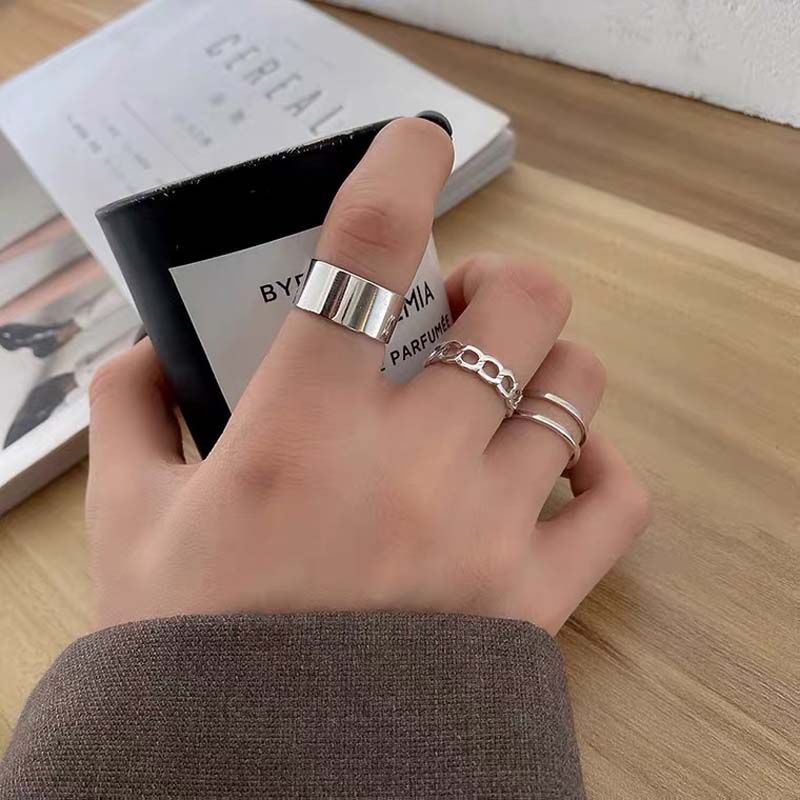3pcs Silver Round Metal Adjustable Gold Ring Set