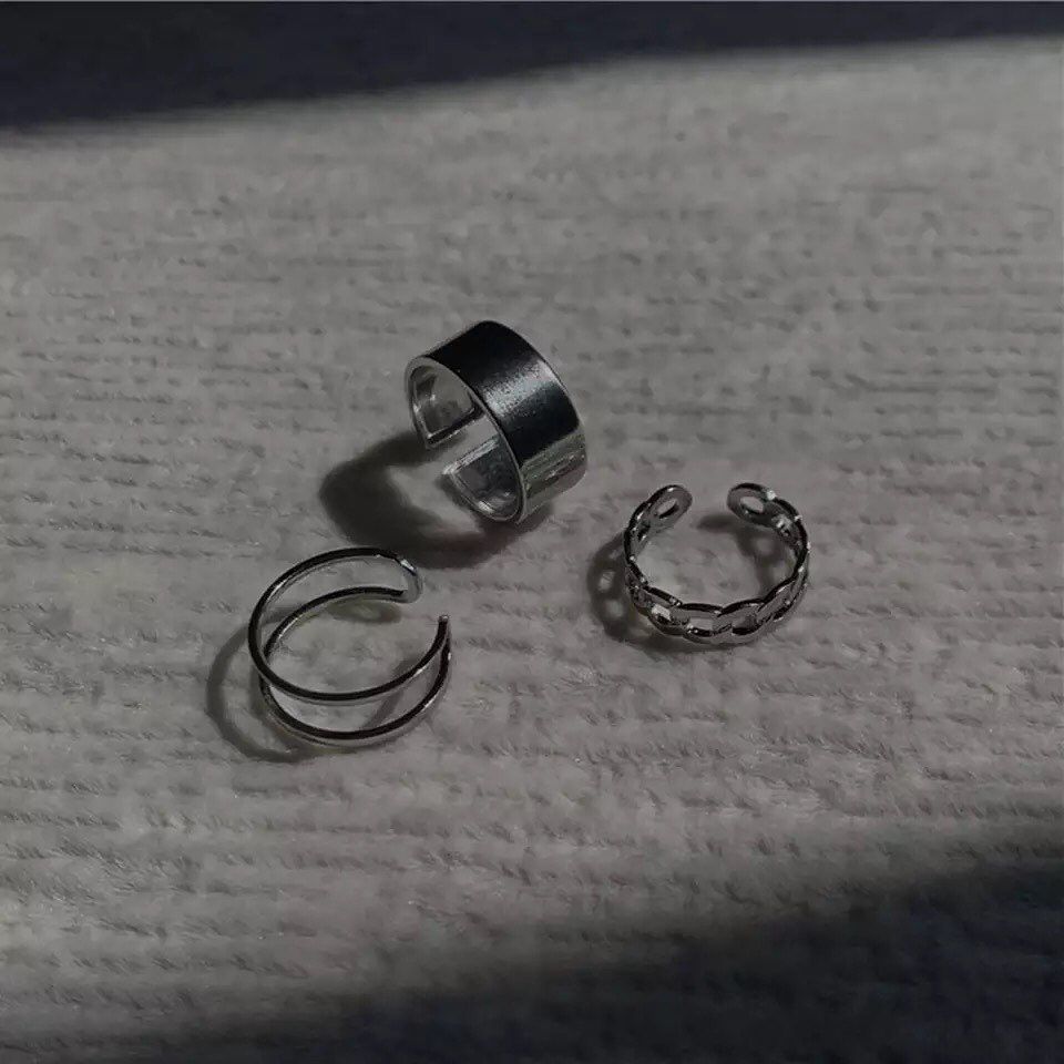 3pcs Silver Round Metal Adjustable Gold Ring Set