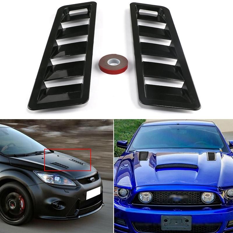 1Pair Car Front Bonnet Hood Vent Louver Decorative Sticker Black Scoop Cover Air-Flow Inlet Cooling Universal for BMW Audi Honda