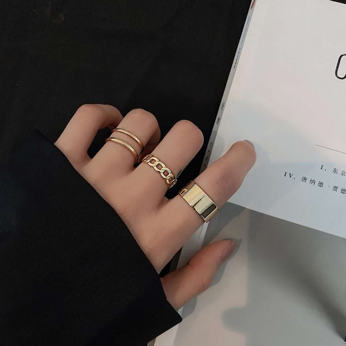 3PcsSet Rings Set Retro Geometric Knuckle Ring Golden
