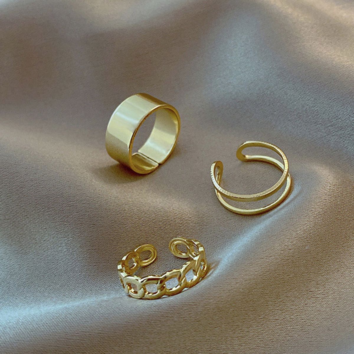 3PcsSet Rings Set Retro Geometric Knuckle Ring Golden