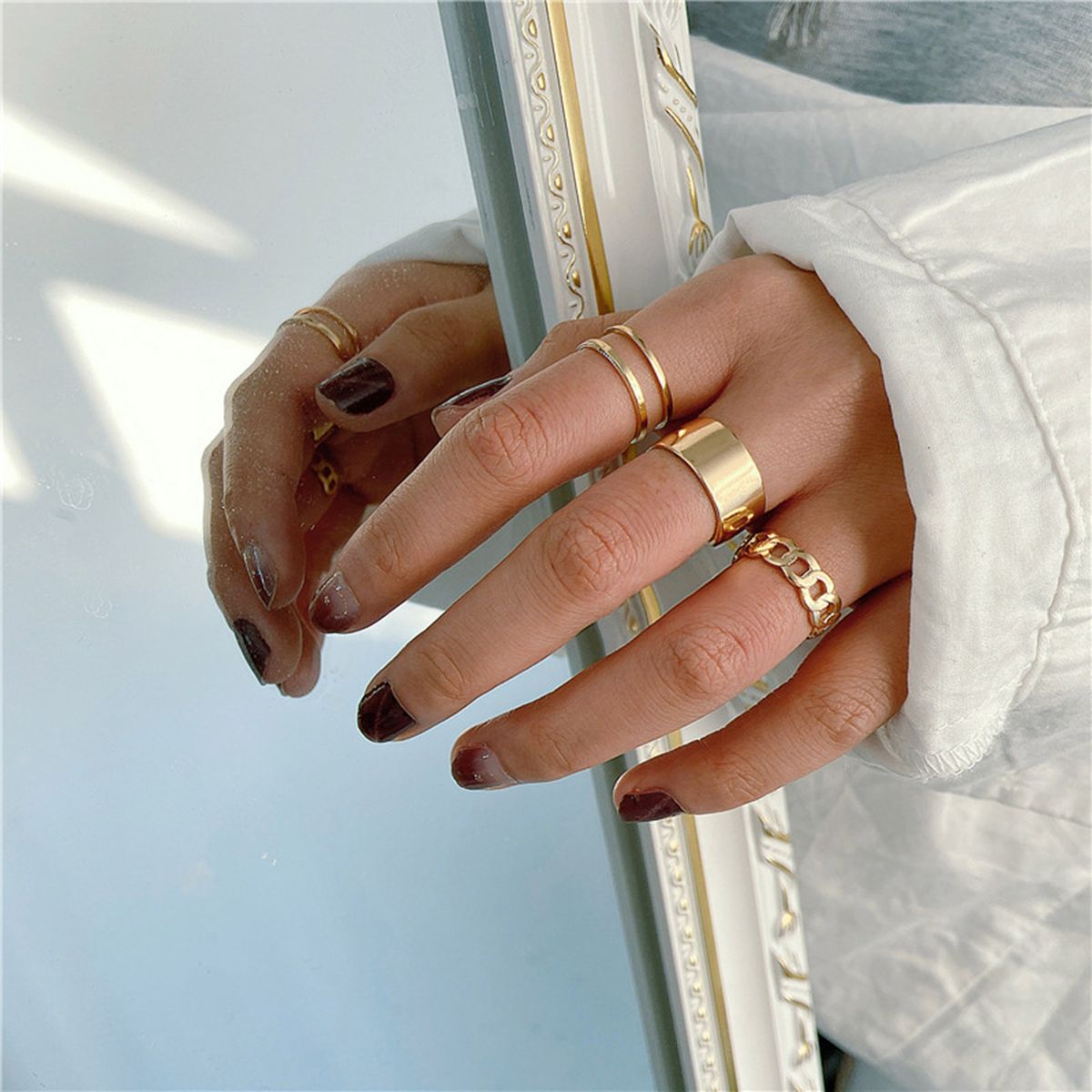 3PcsSet Rings Set Retro Geometric Knuckle Ring Golden