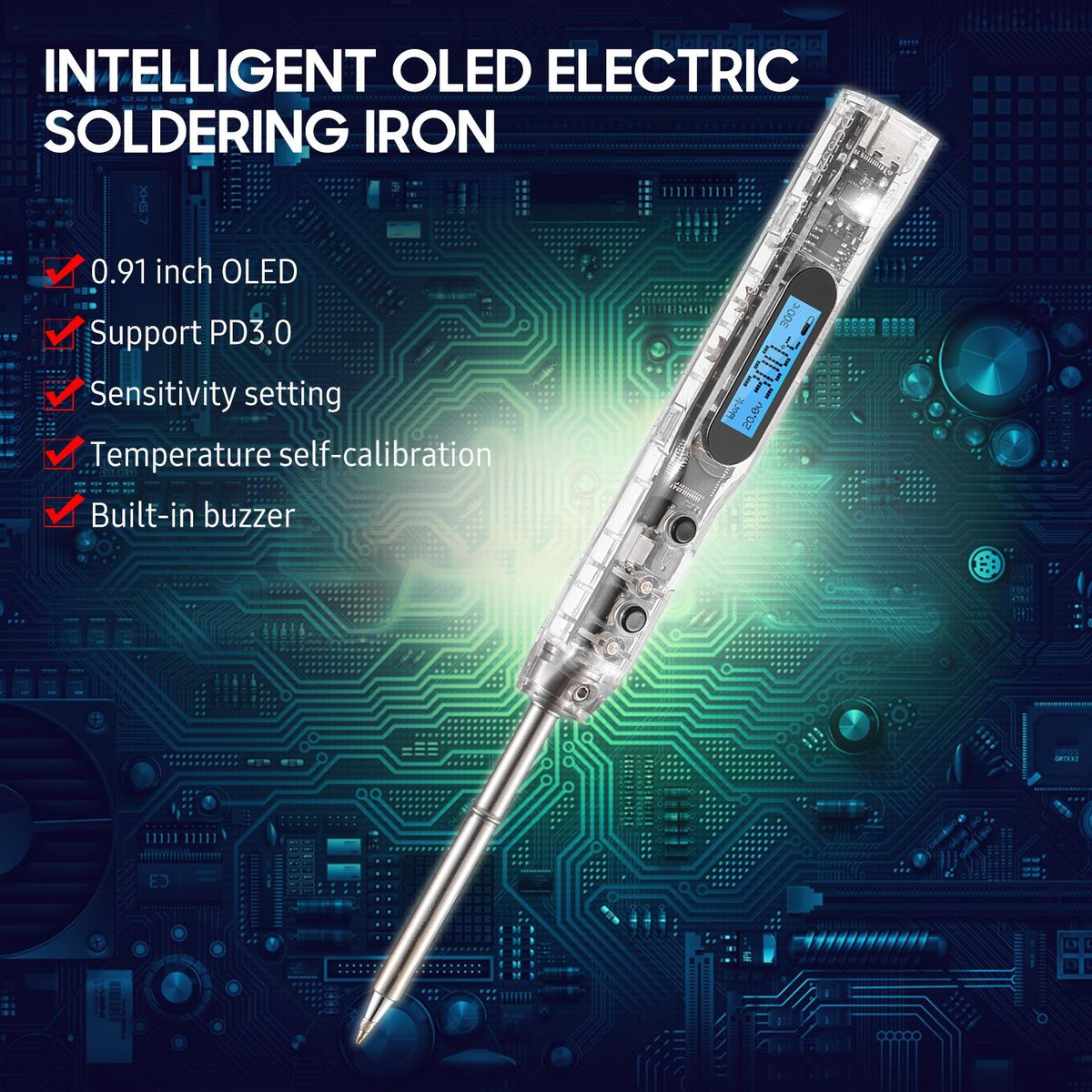 SI012 Intelligent OLED Electric Soldering Iron Sensitivity Adjustable Built-in Buzzer Suitable for T12