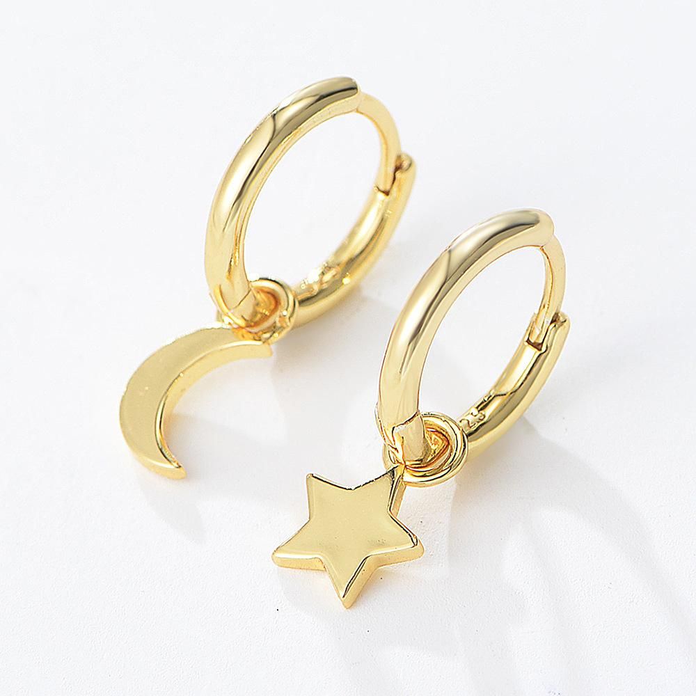 New s925 Silver Star Moon Earrings with Feminine Personality Earrings