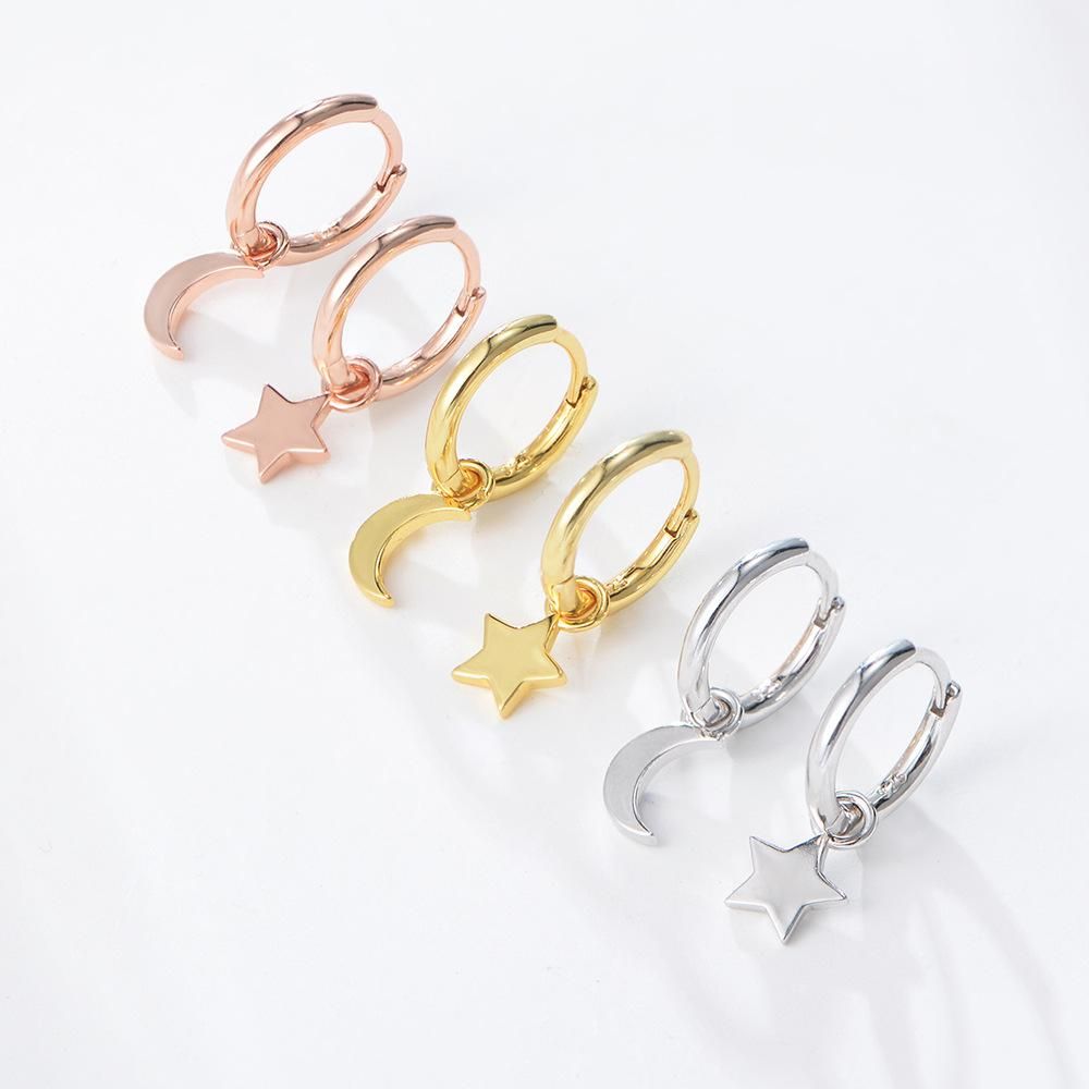 New s925 Silver Star Moon Earrings with Feminine Personality Earrings