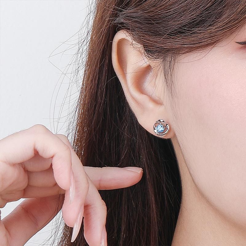 S999 Sterling Silver Small Fragrant Wind Earrings for Women, Fresh and Versatile Rotating Flower Zircon Earrings