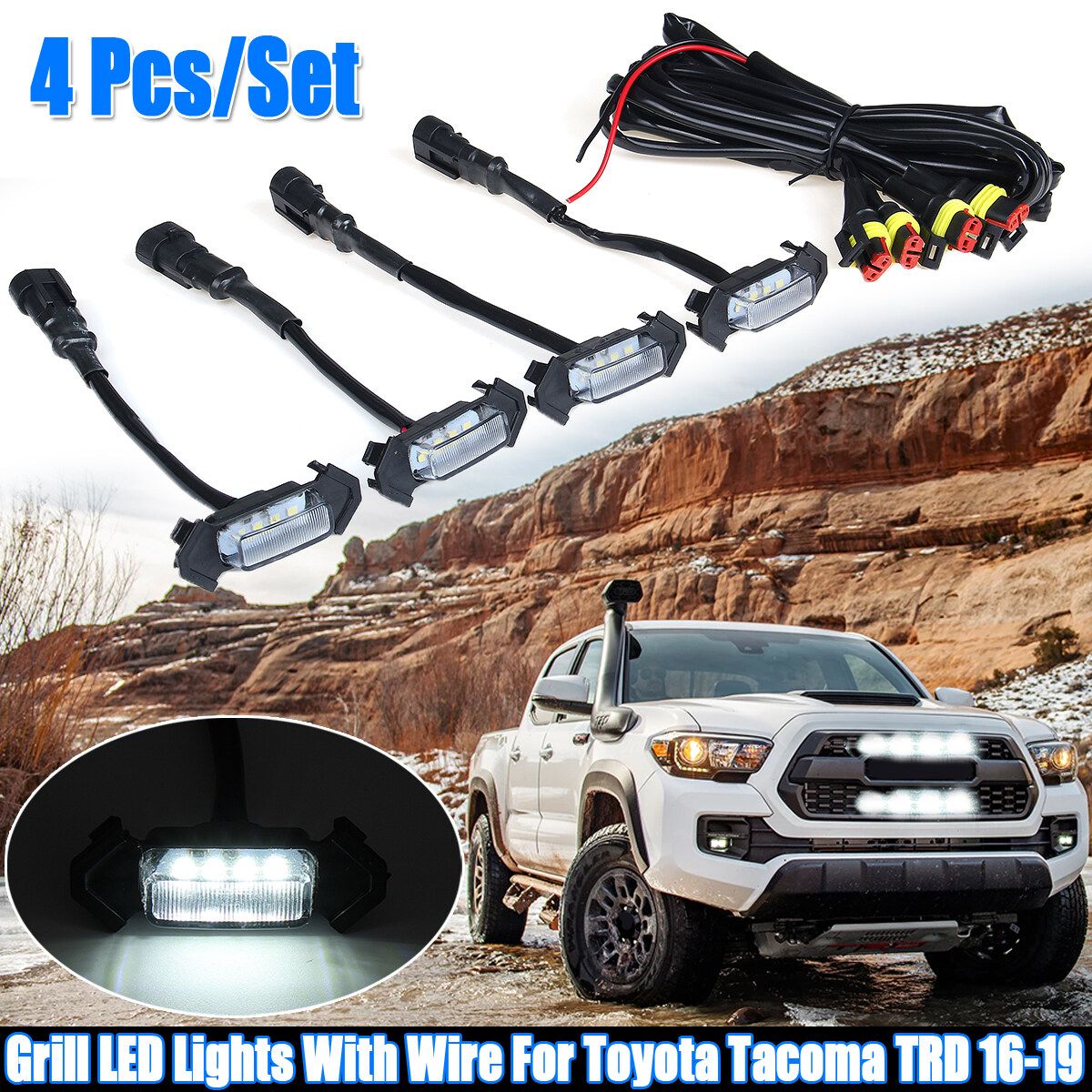 4 In 1 White LED Front Grill Light Grille Indicator For Toyota Tacoma TRD 16-19