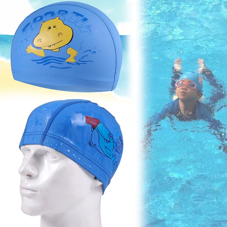 Multicolor Children PU Coated Waterproof Swimming Cap