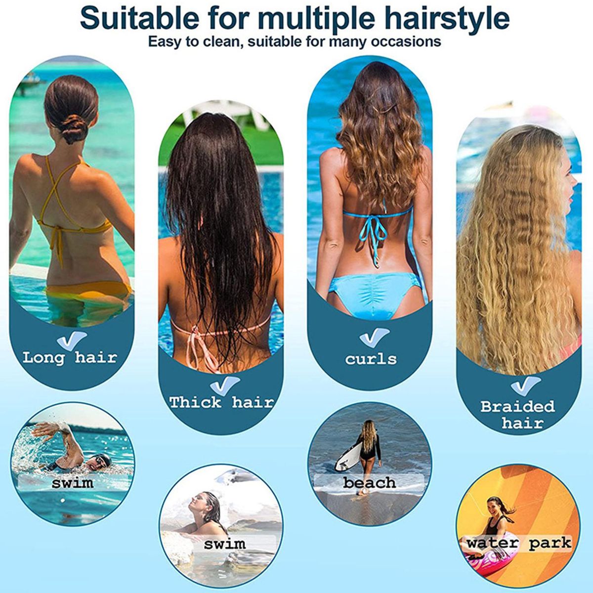 Extra Large Swim Cap for Long Hair Girls Waterproof Silicone