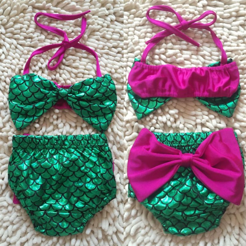 Kid Children Mermaid Swimsuit Big Bow Two-Piece Suits Set