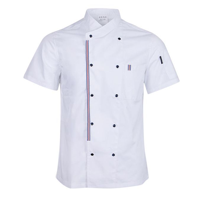 Unisex Simple Solid Chef Jackets Breathable Short Sleeves Shirt White