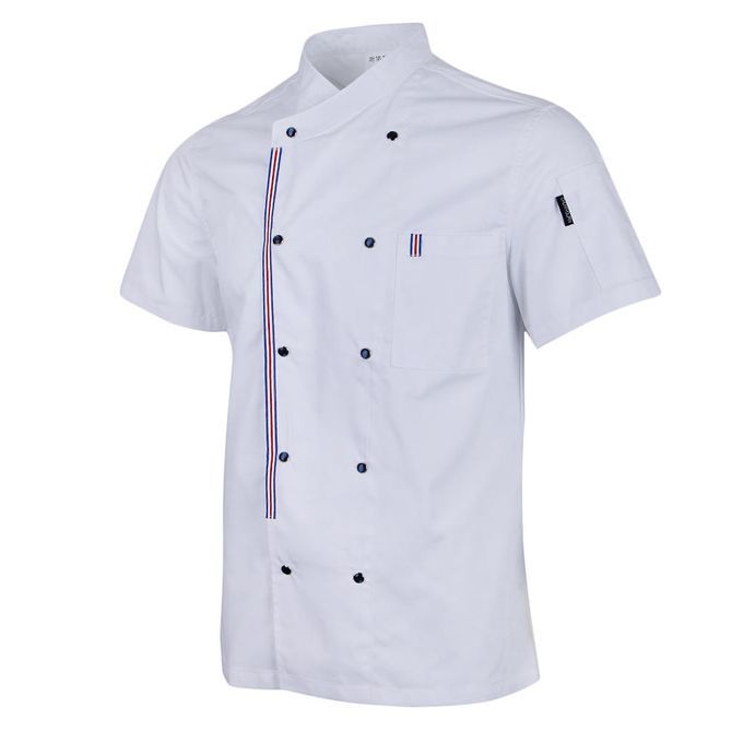 Unisex Simple Solid Chef Jackets Breathable Short Sleeves Shirt White