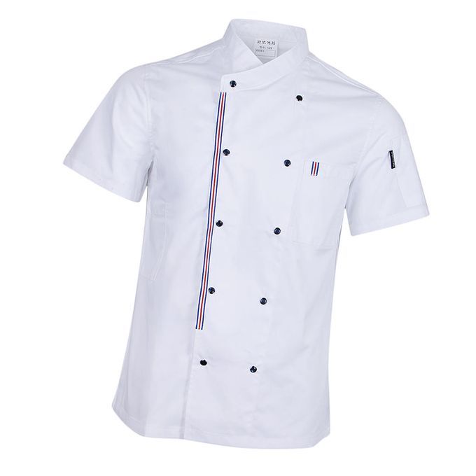 Unisex Simple Solid Chef Jackets Breathable Short Sleeves Shirt White