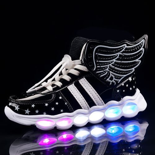 Kids' Colorful Light-emitting Shoes Angel Wings Girls' Shoes Black