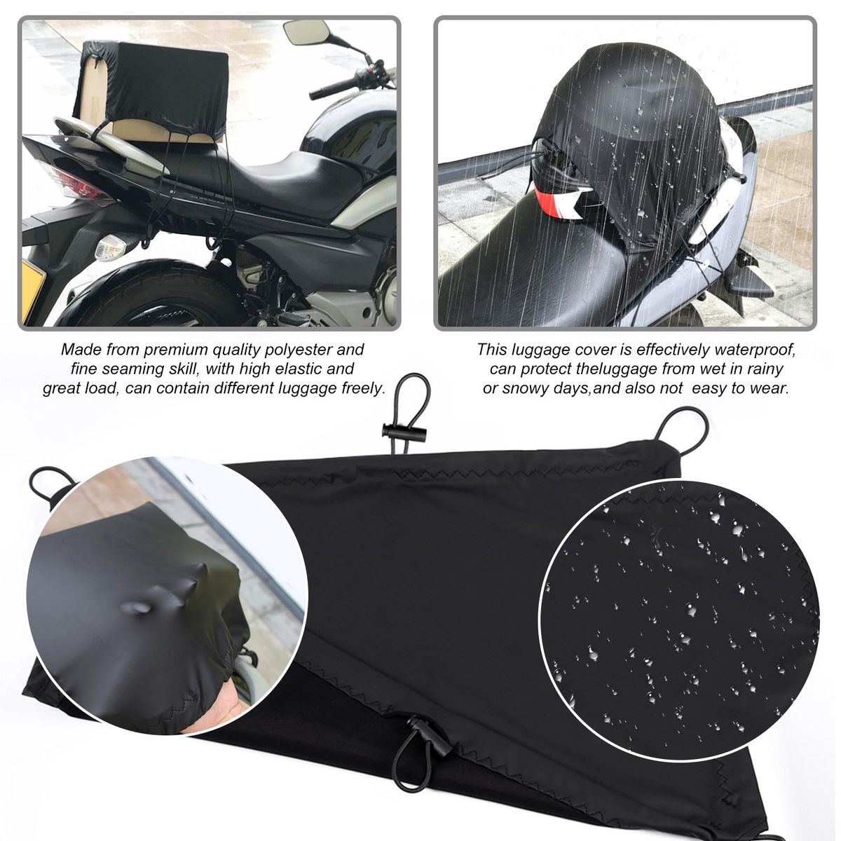 Motorcycle Rear Shelf Cover Trunk Seat Rear Rack Waterproof Luggage Cover Elastic Motorbike Luggage Cover for Keeping   Items Secure (Black) M/L