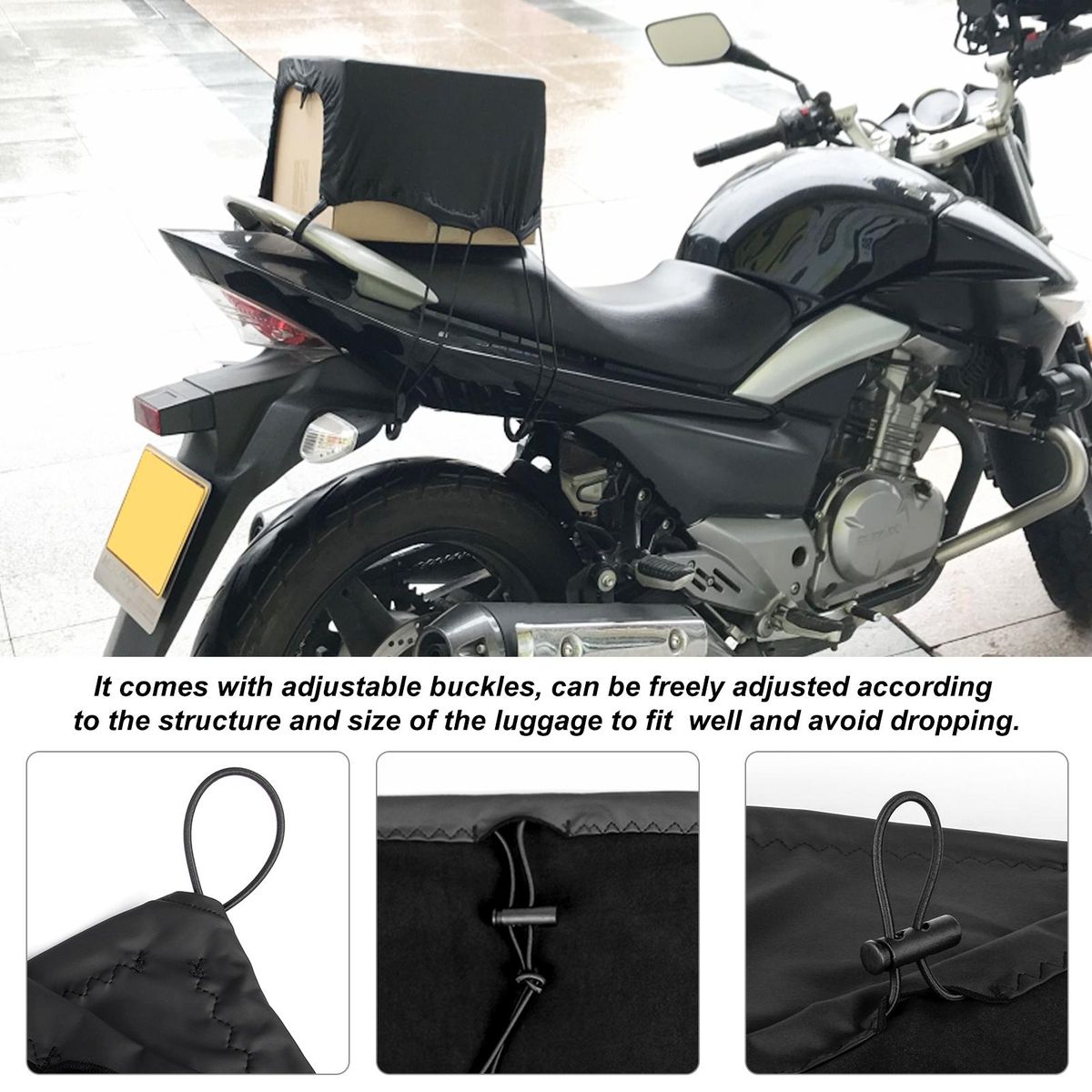 Motorcycle Rear Shelf Cover Trunk Seat Rear Rack Waterproof Luggage Cover Elastic Motorbike Luggage Cover for Keeping   Items Secure (Black) M/L