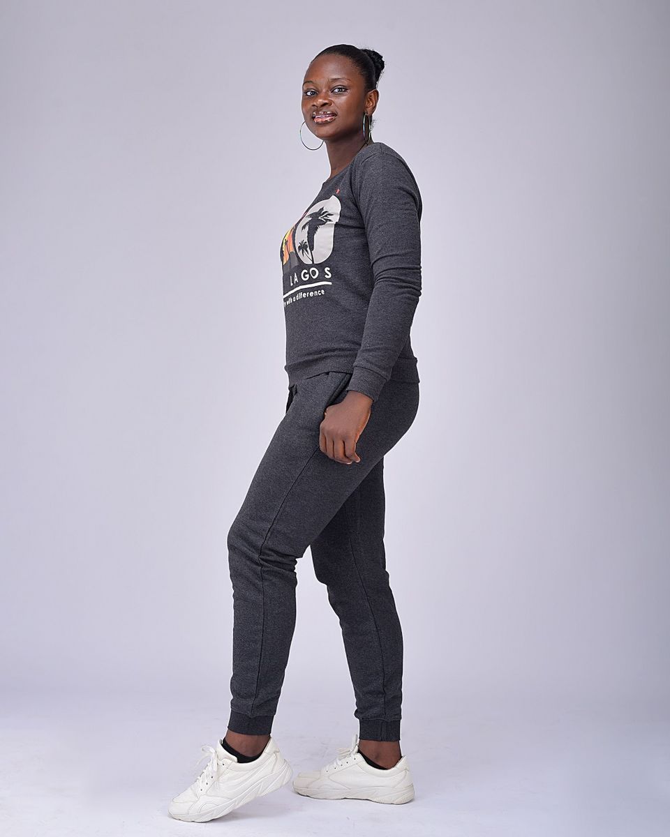 Women's Eko Lagos Sweatshirt With Joggers Up & Down- Dark Grey