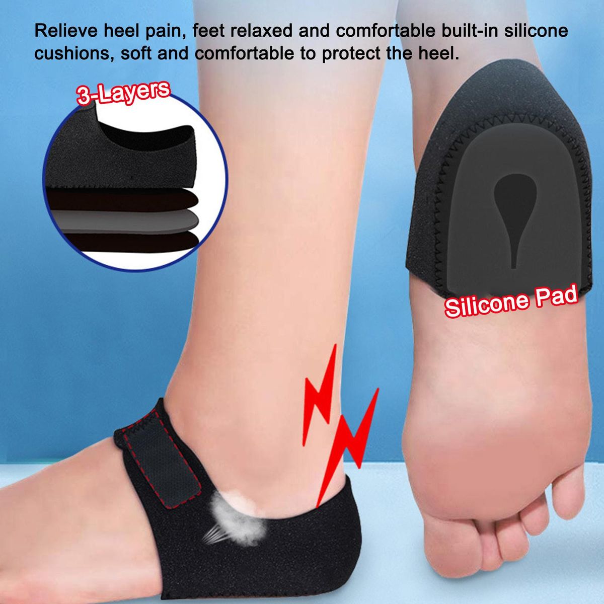 1 Pair Foot Heel Cushions Protectors Plantar Fasciitis Heel Silicone Pads Heel Cushion Inserts Heel Cups Adjustable Breathable Heel Support for Cracked Dry Achilles Heels Heel Pain Relief