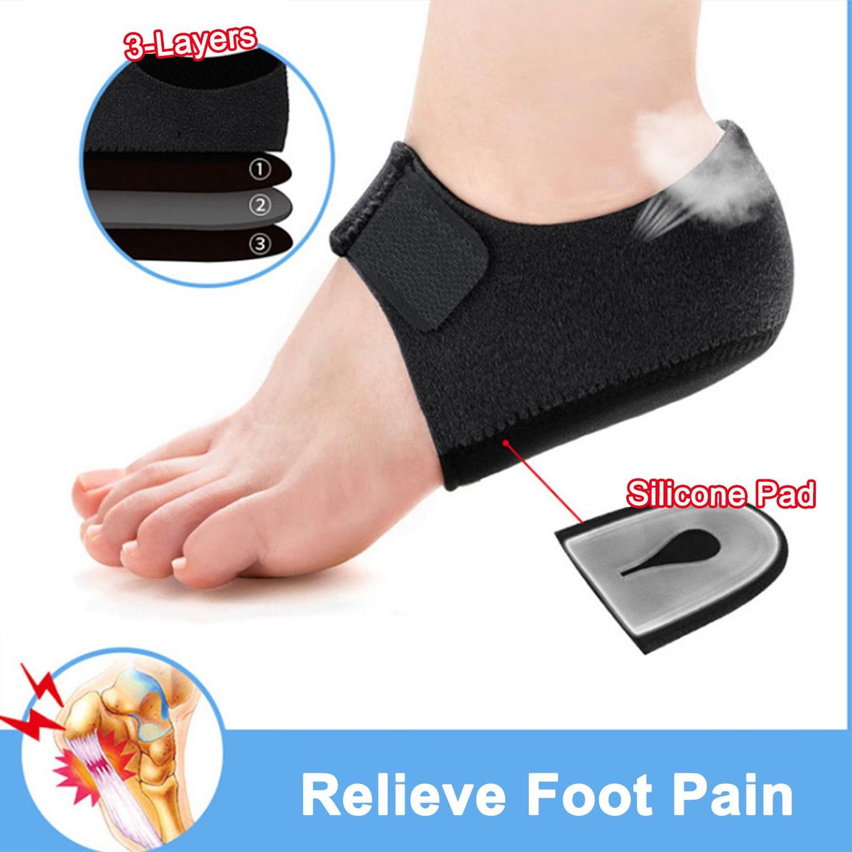 1 Pair Foot Heel Cushions Protectors Plantar Fasciitis Heel Silicone Pads Heel Cushion Inserts Heel Cups Adjustable Breathable Heel Support for Cracked Dry Achilles Heels Heel Pain Relief
